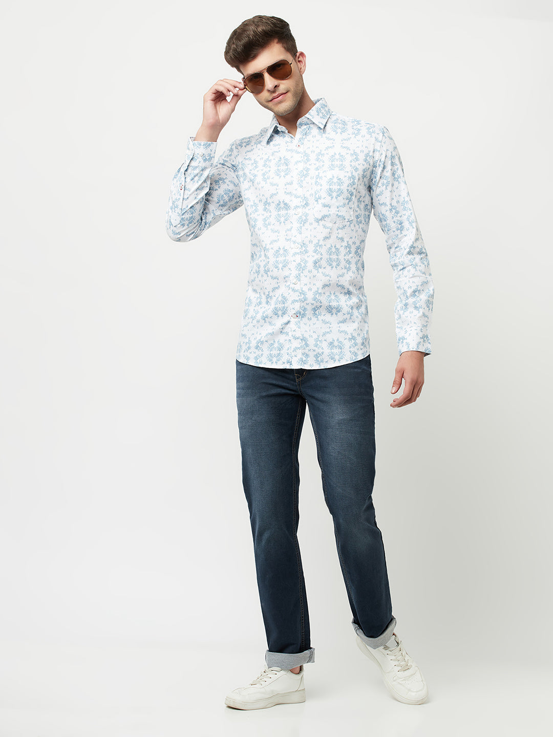 White Floral Printed Shirt-Men Shirts-Crimsoune Club