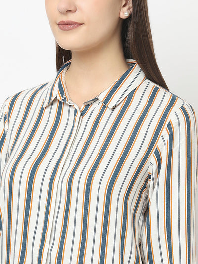 White Shirt with Dual-Tone Stripes