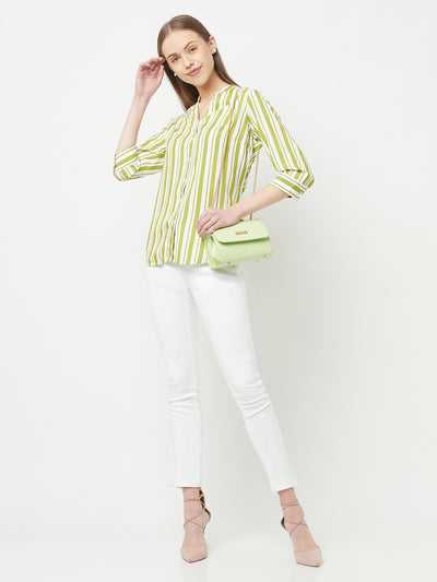 Green Striped Casual Shirt - Women Shirts