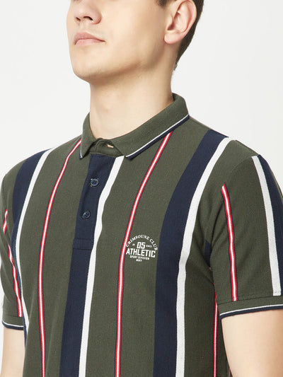  Forest Green Striped Polo T-Shirt