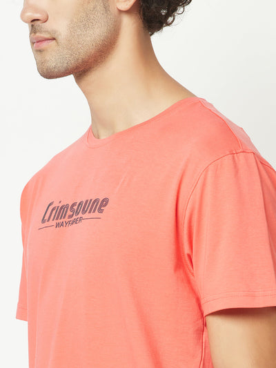  Coral Pink Brand-Logo T-Shirt