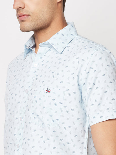  Short-Sleeved Sky Blue Floral Shirt