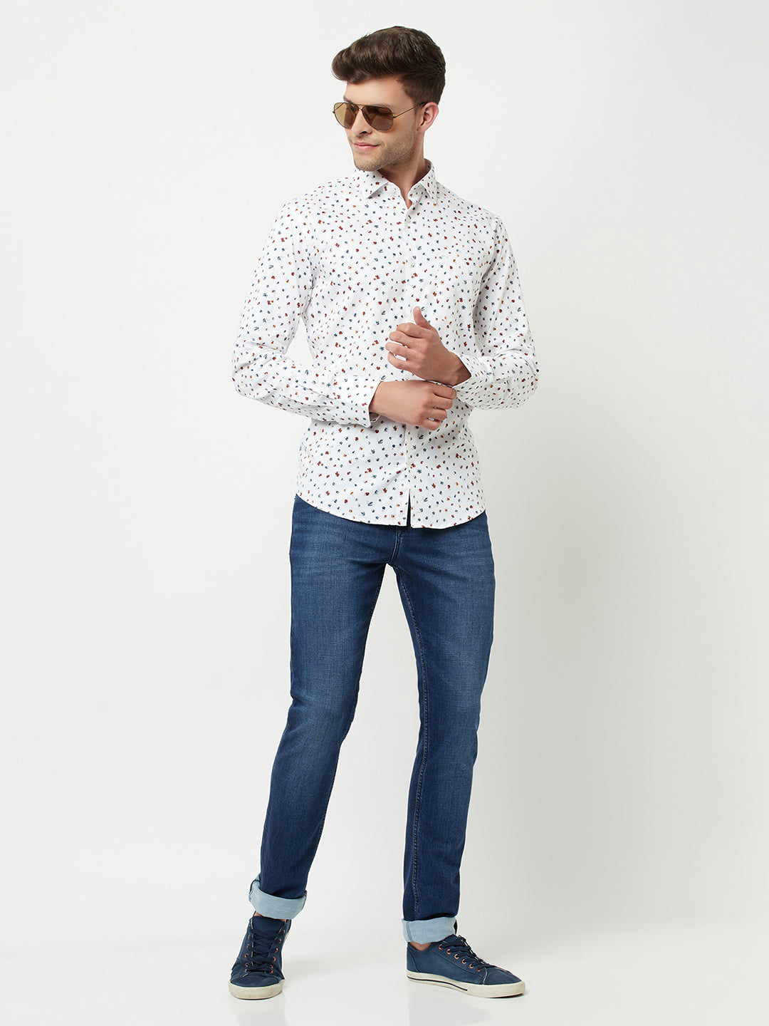 White Floral Printed Shirt-Men Shirts-Crimsoune Club