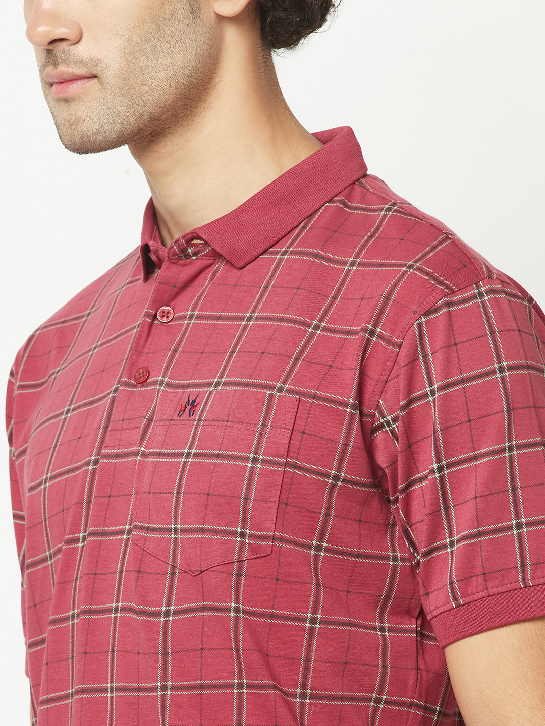  Maroon Checkered Polo T-Shirt