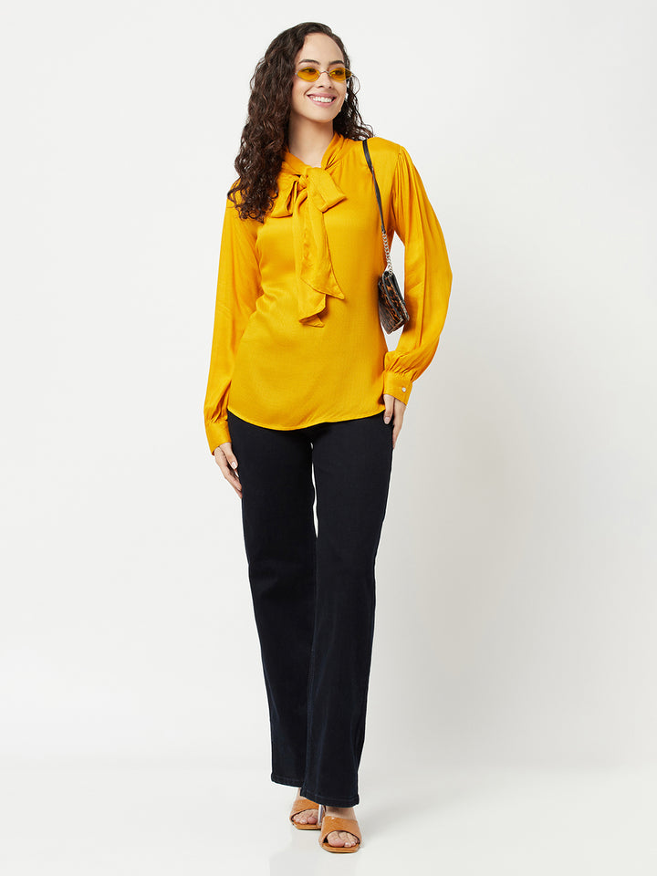 Mustard Tie-Up Detail Top-Women Tops-Crimsoune Club