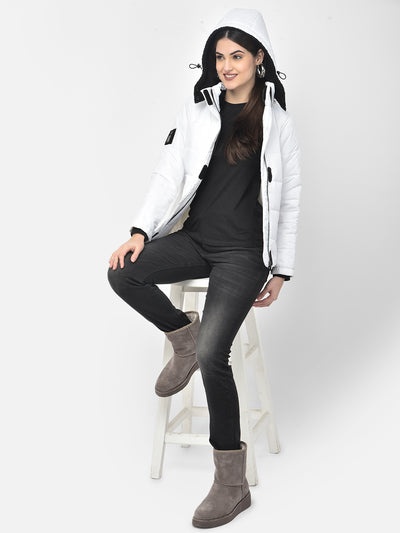 White Detachable Hood Jacket - Women Jackets