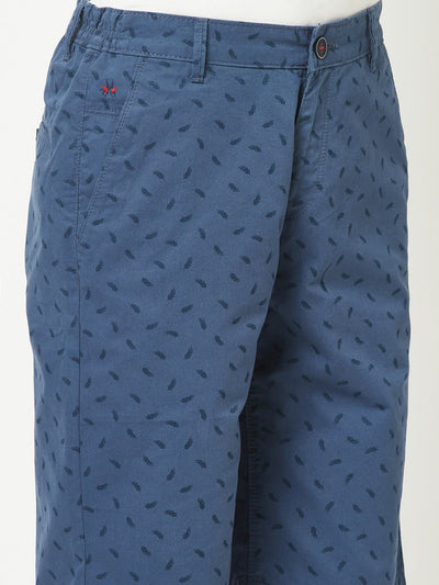  Blue Leaf-Printed Shorts 