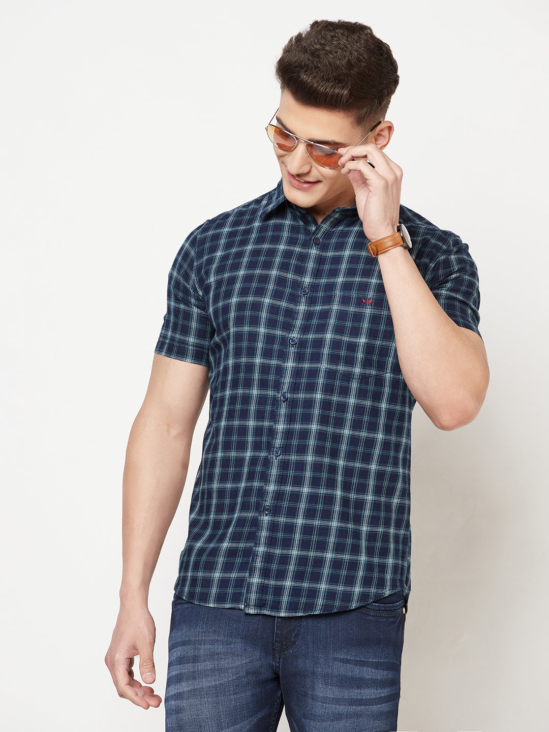 Navy Blue Shepherd Checked Shirt - Men Shirts