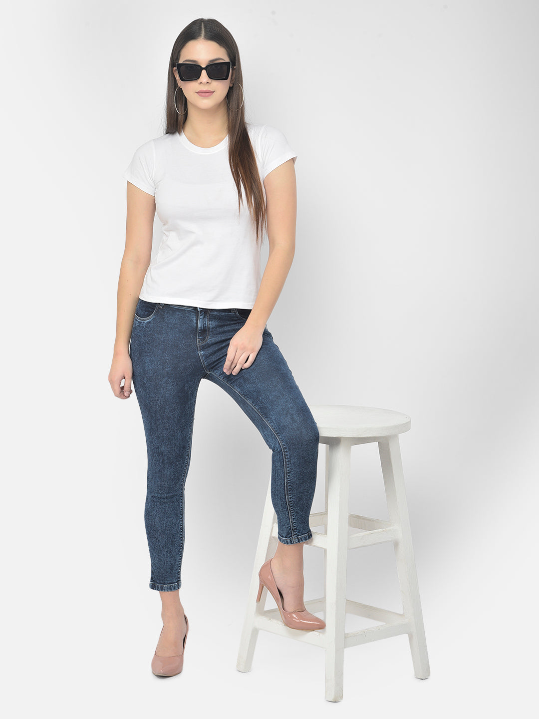 Blue Printed Jeans - Women Jeans