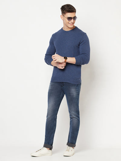 Blue Round Neck Sweater - Men Sweaters