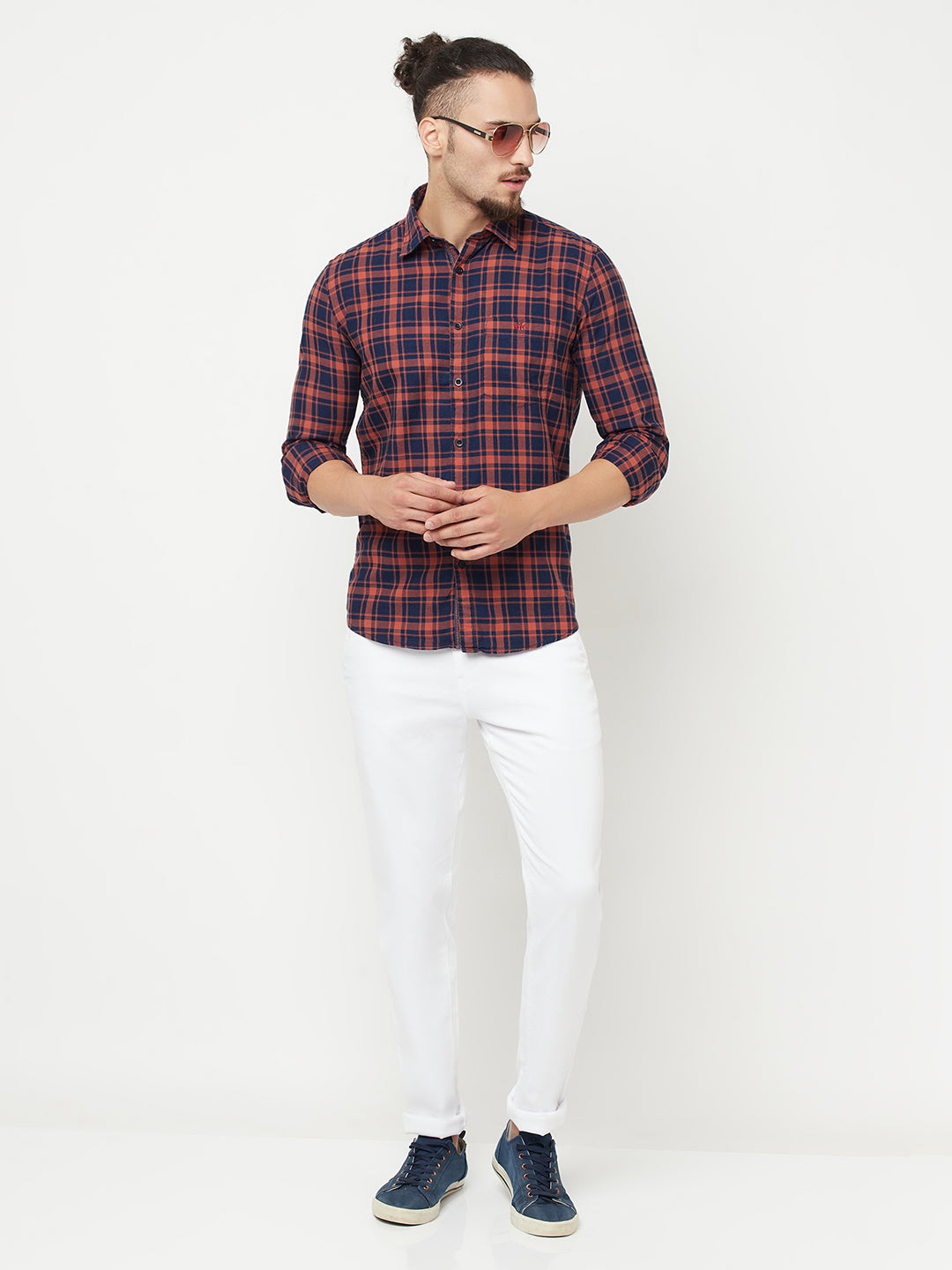 Orange Checked Casual Shirt - Men Shirts