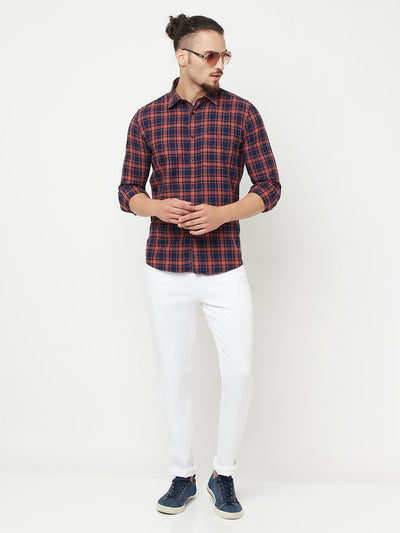 Orange Checked Casual Shirt - Men Shirts