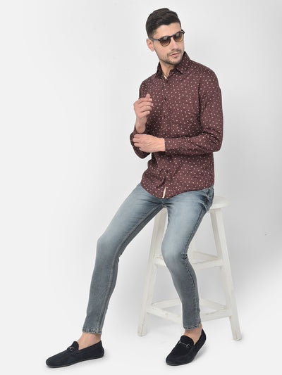 Maroon Printed Spread Collar Shirt - Men Shirts