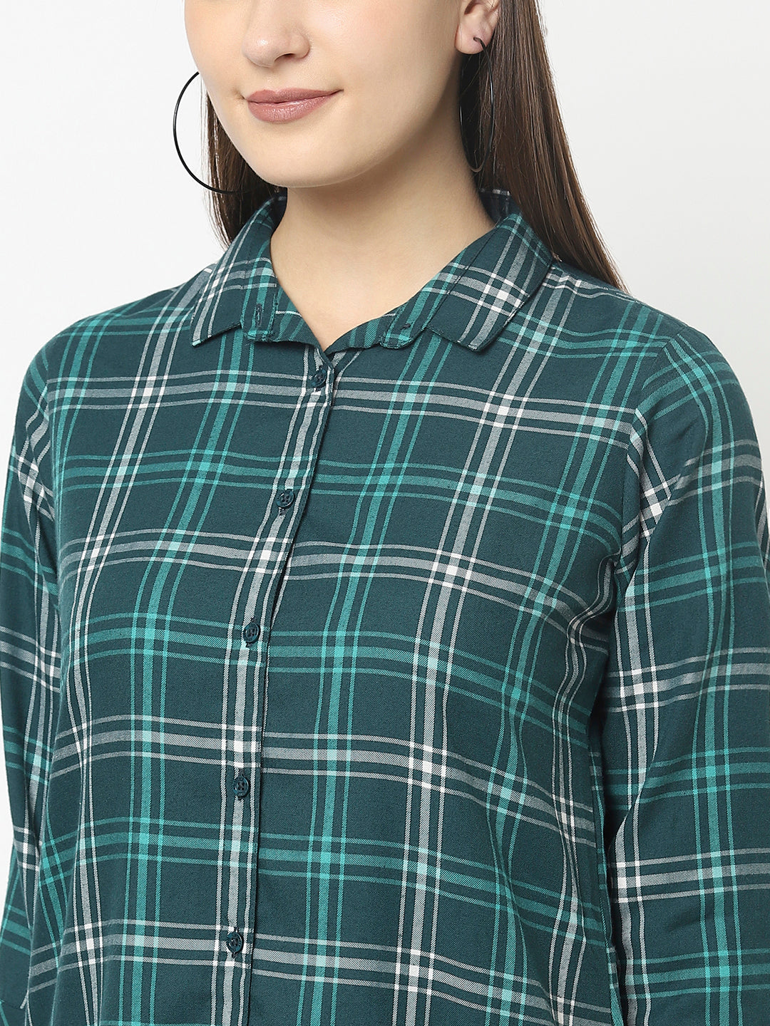 Longline Teal Green Shirt in Checks