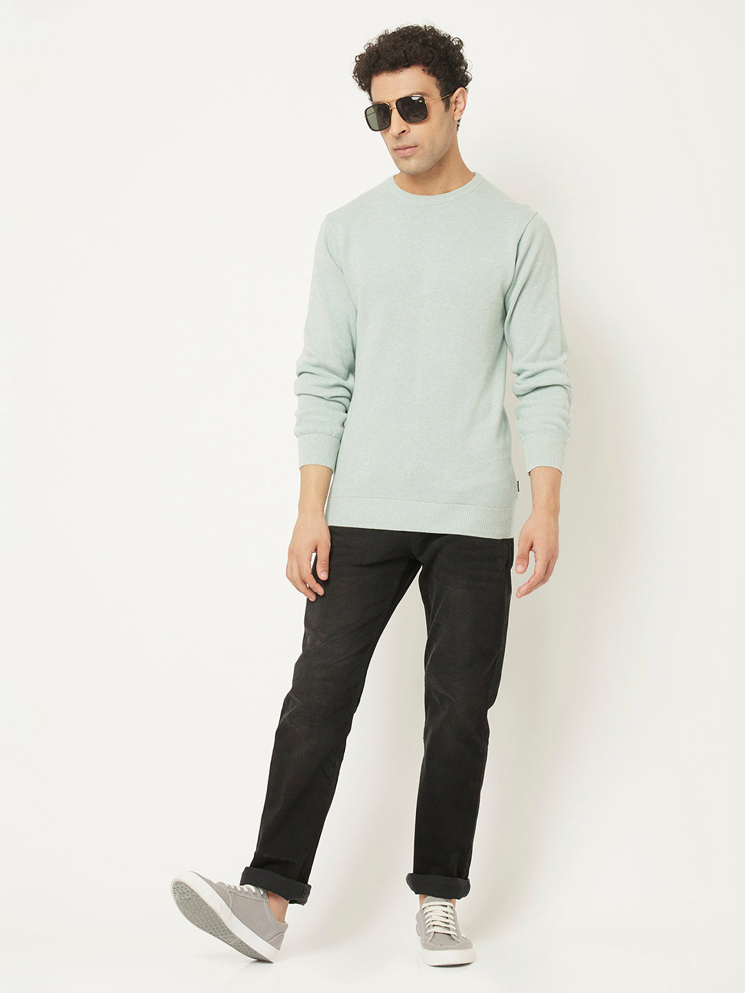 Mint Green Sweater in Pure Cotton-Men Sweaters-Crimsoune Club