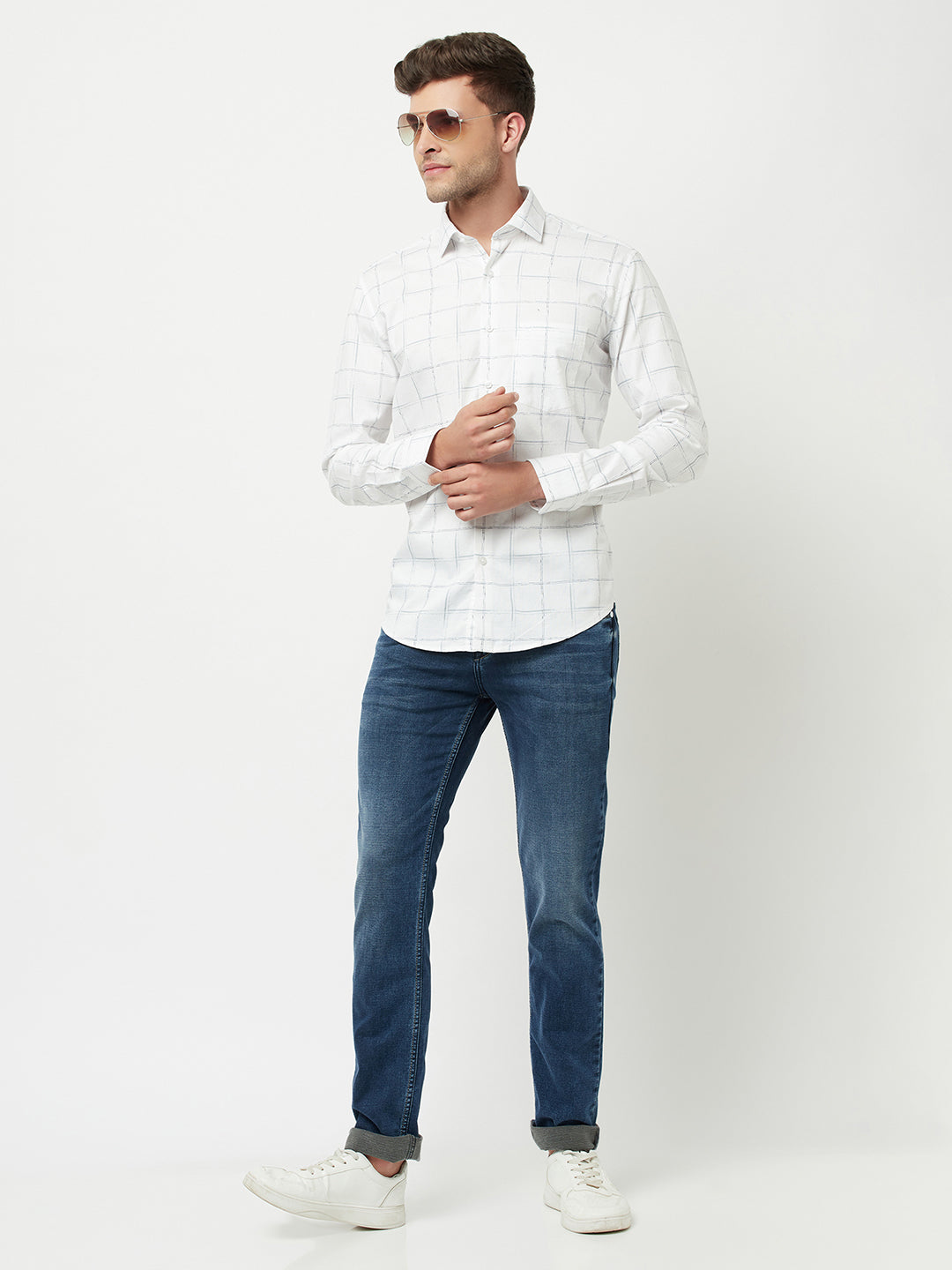White Checked Shirt-Men Shirts-Crimsoune Club