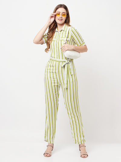 Green Striped Jumpsuit - Women Jumpsuits