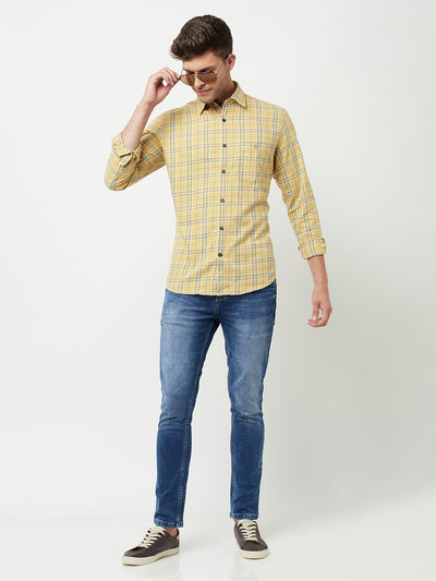 Yellow Tartan Checked Shirt-Men Shirts-Crimsoune Club