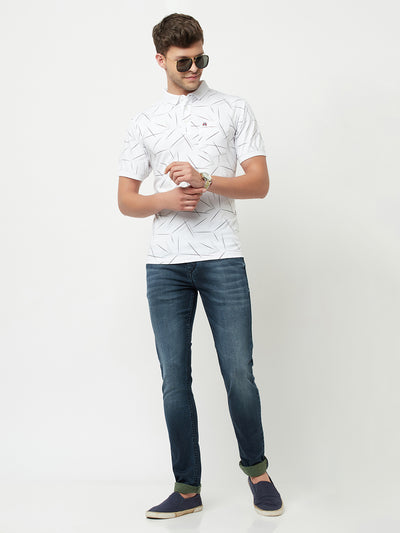 White Printed Polo T-Shirt-Men T-Shirts-Crimsoune Club