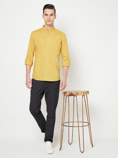 Yellow Floral Printed Kurta - Men Kurtas