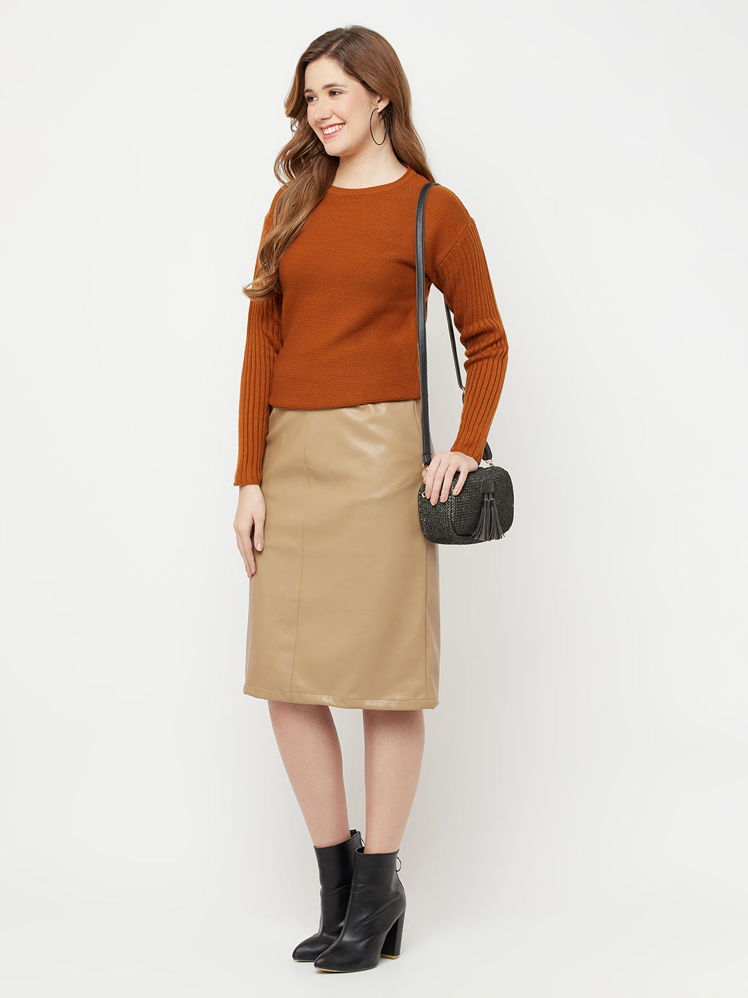 Brown Round Neck Sweater - Women Sweaters