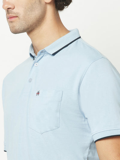  Plain Light Sky Blue Polo T-Shirt