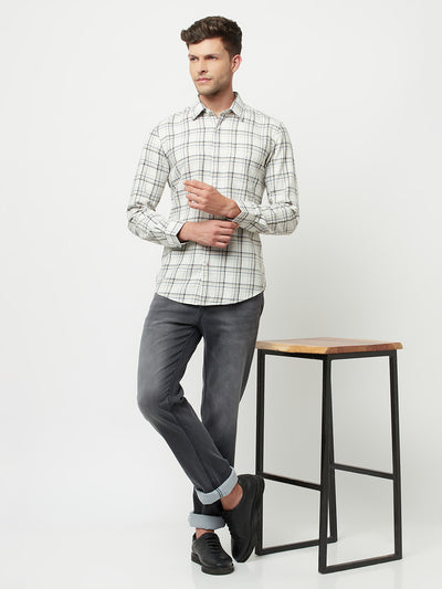 Cream Tartan Checked Shirt-Men Shirts-Crimsoune Club