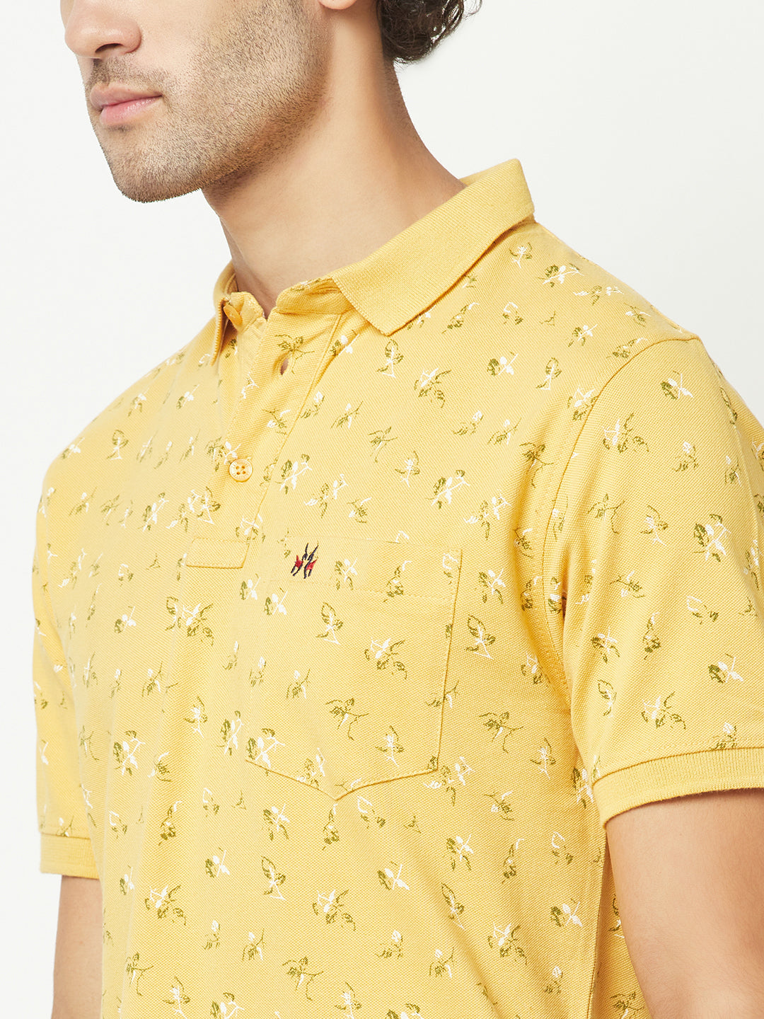  Mustard Yellow Floral Polo T-Shirt