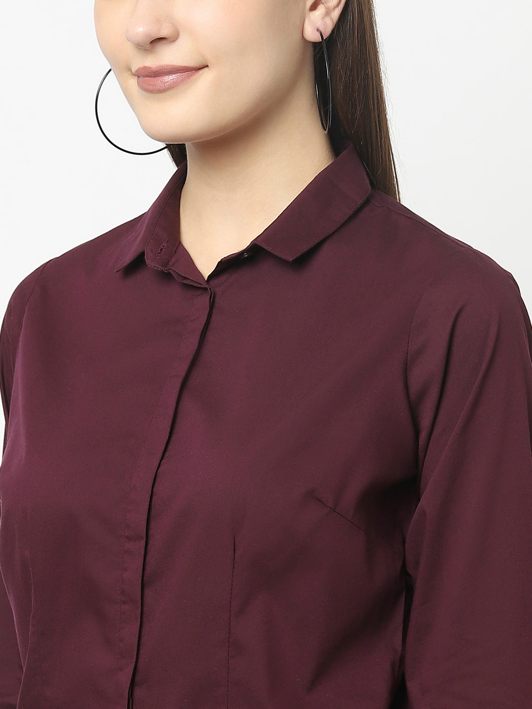 Maroon Button-Down Shirt with Gloss Effect