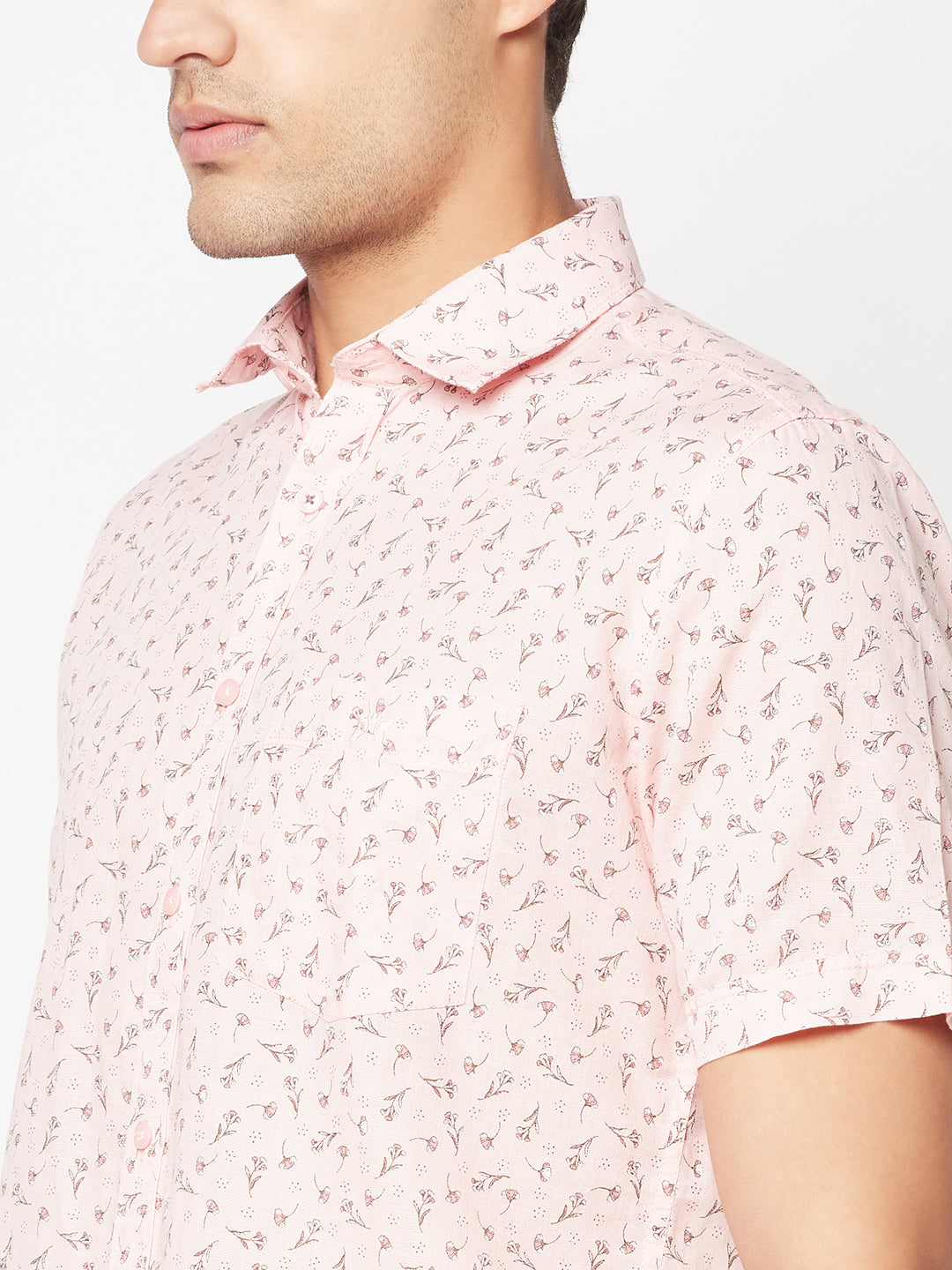  Pink Short-Sleeved Floral Shirt