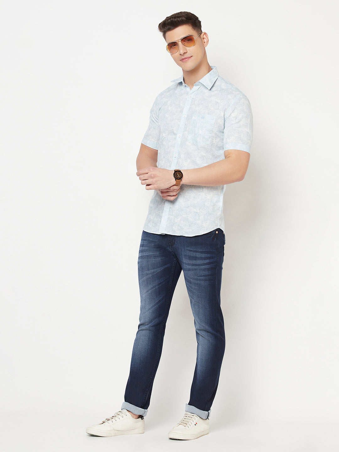 Blue Floral Linen Shirt - Men Shirts