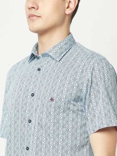  Short-Sleeved Sky Blue Motif Shirt 