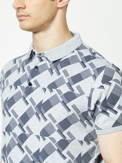  Grey Melange Geometric Print T-Shirt