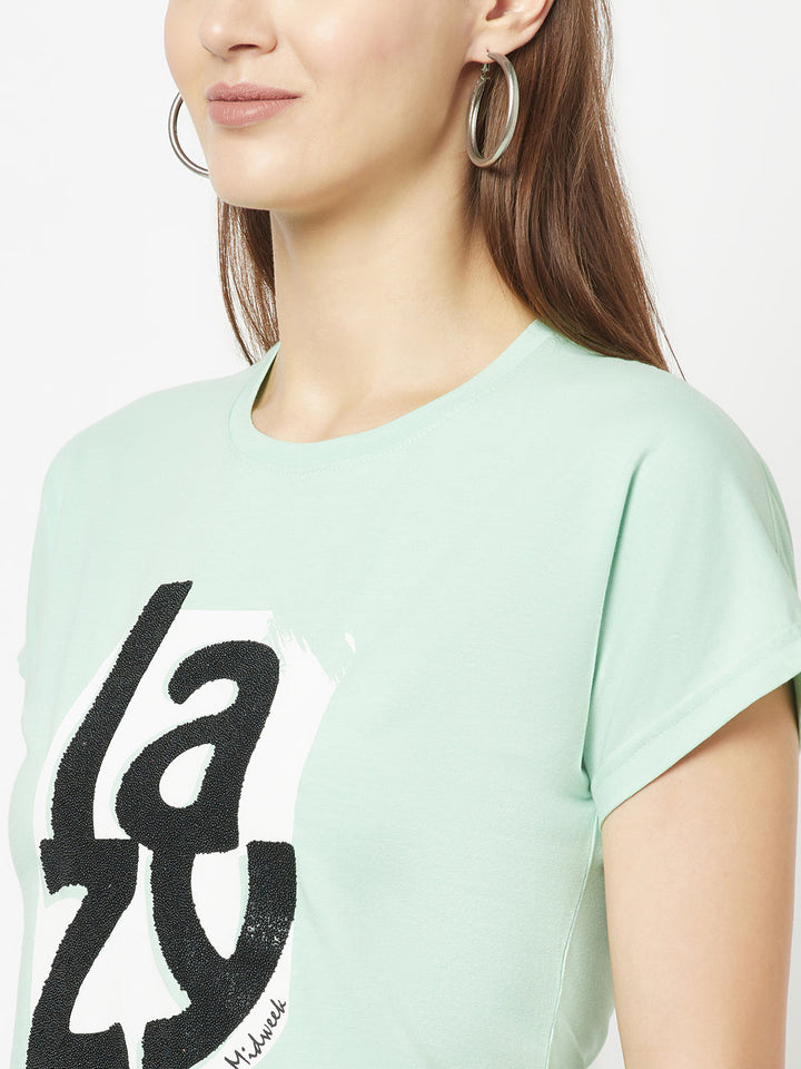  Mint Green Cinched Typography T-Shirt