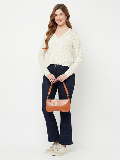 Cream V-Neck Cropped Sweater - Women Sweaters