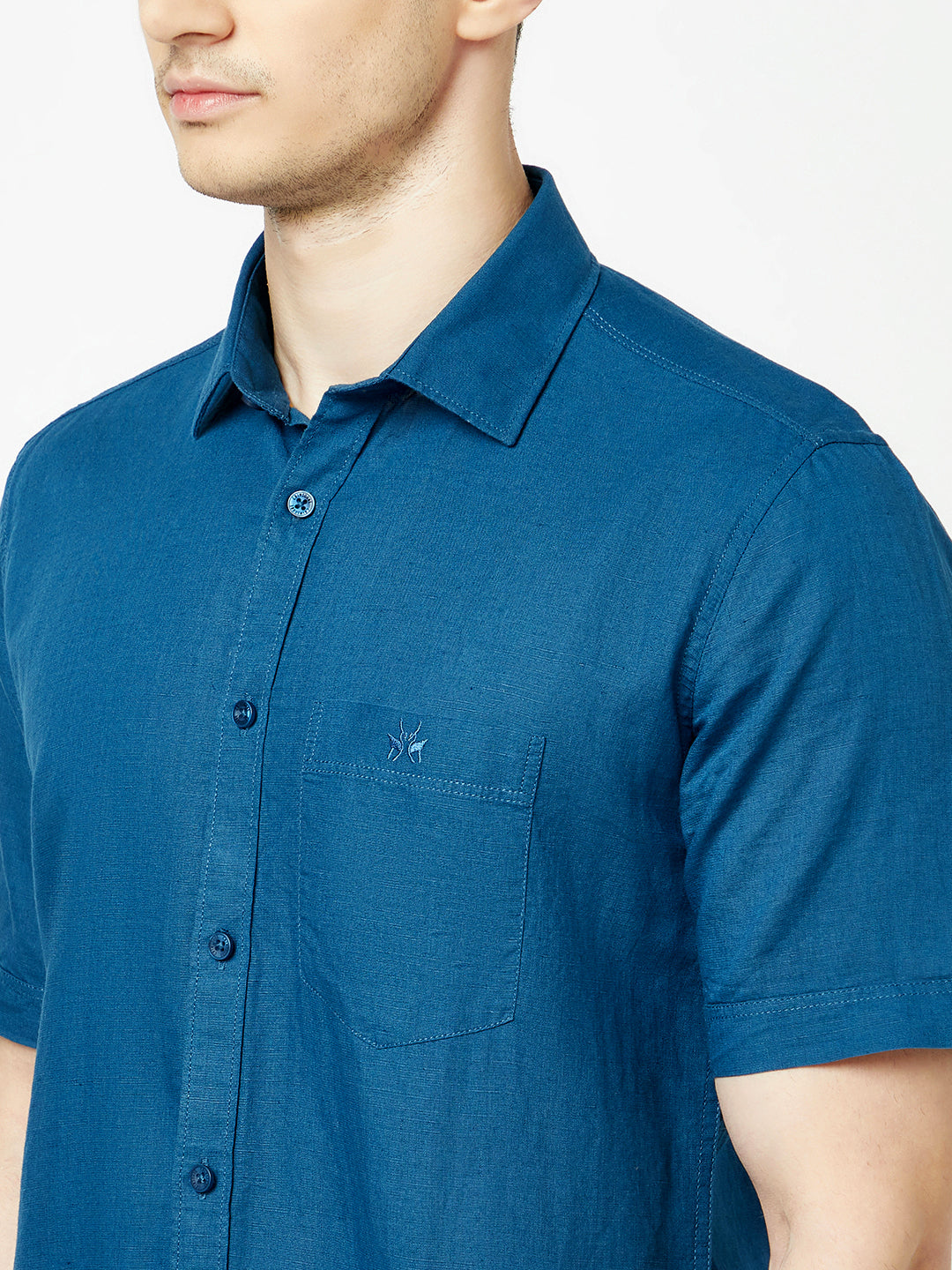  Plain Blue Short-Sleeved Shirt 