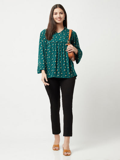 Green Floral Empire Top-Women Tops-Crimsoune Club