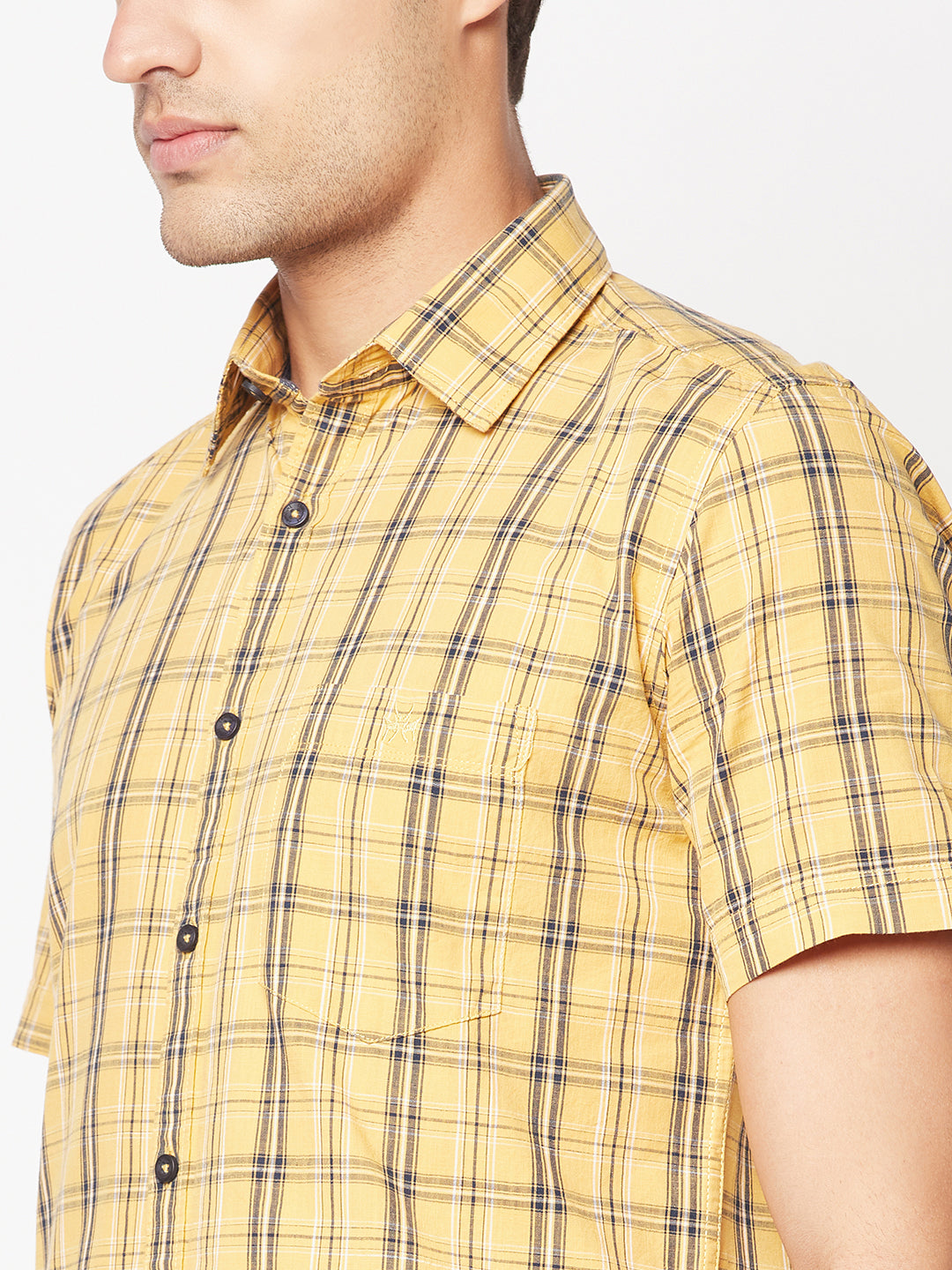  Short-Sleeved Mustard Checked Shirt