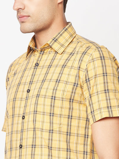  Short-Sleeved Mustard Checked Shirt