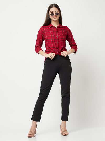 Red Tartan Checked Shirt-Women Shirts-Crimsoune Club