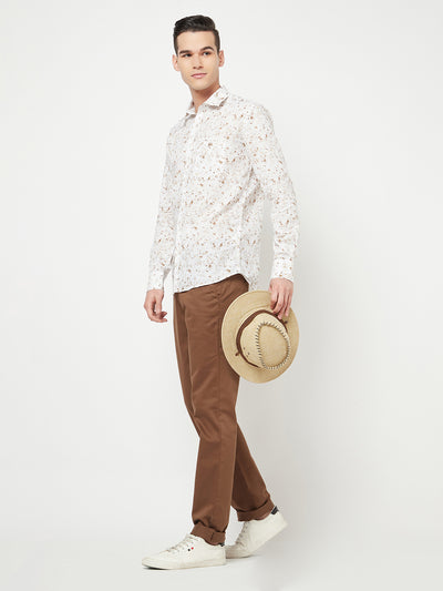 White Printed Linen Shirt - Men Shirts