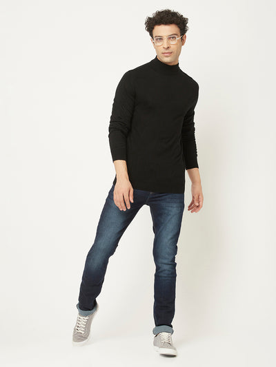 Black Sweater in Relaxed Fit-Men Sweaters-Crimsoune Club