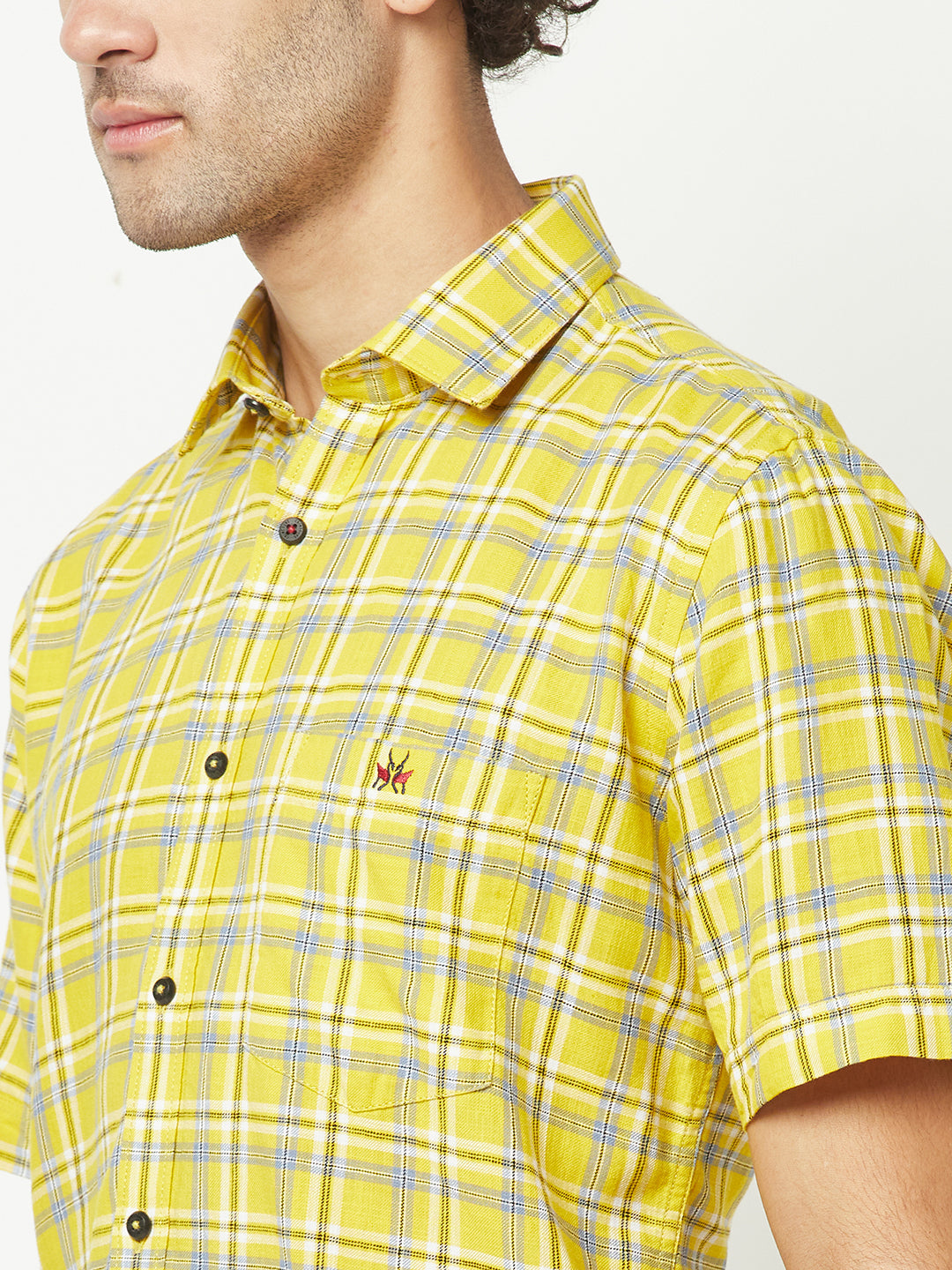  Yellow Short-Sleeved Flannel Shirt 