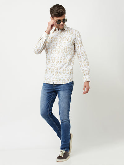 White Floral Printed Shirt-Men Shirts-Crimsoune Club