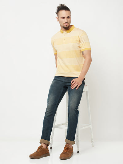 Yellow Striped Polo T-Shirt - Men T-Shirts