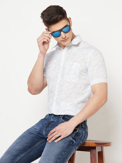 White Floral Linen Shirt - Men Shirts