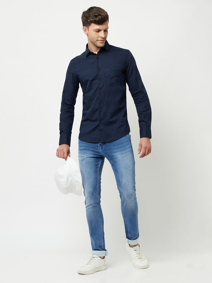 Navy Blue Striped Shirt-Men Shirts-Crimsoune Club