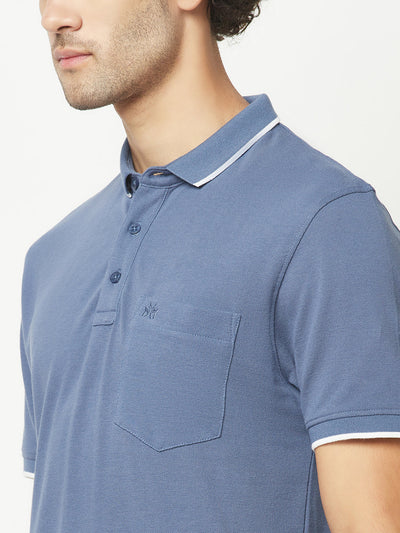  Dusty Blue Minimal Polo T-Shirt