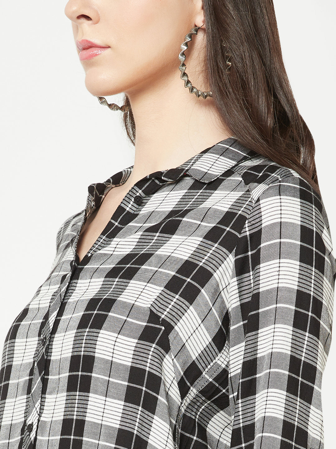  White Checked Longline Shirt