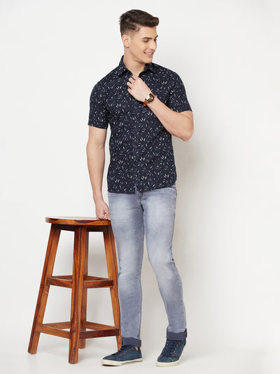 Navy Blue Printed Shirt - Men Shirts